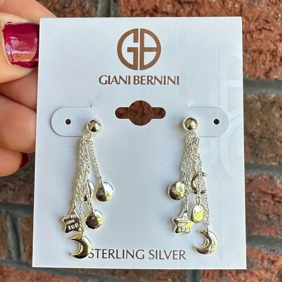 925 Sterling Silver Giani Bernini Tassel Moon Sun Star Drop Earrings NWT - Picture 1 of 5